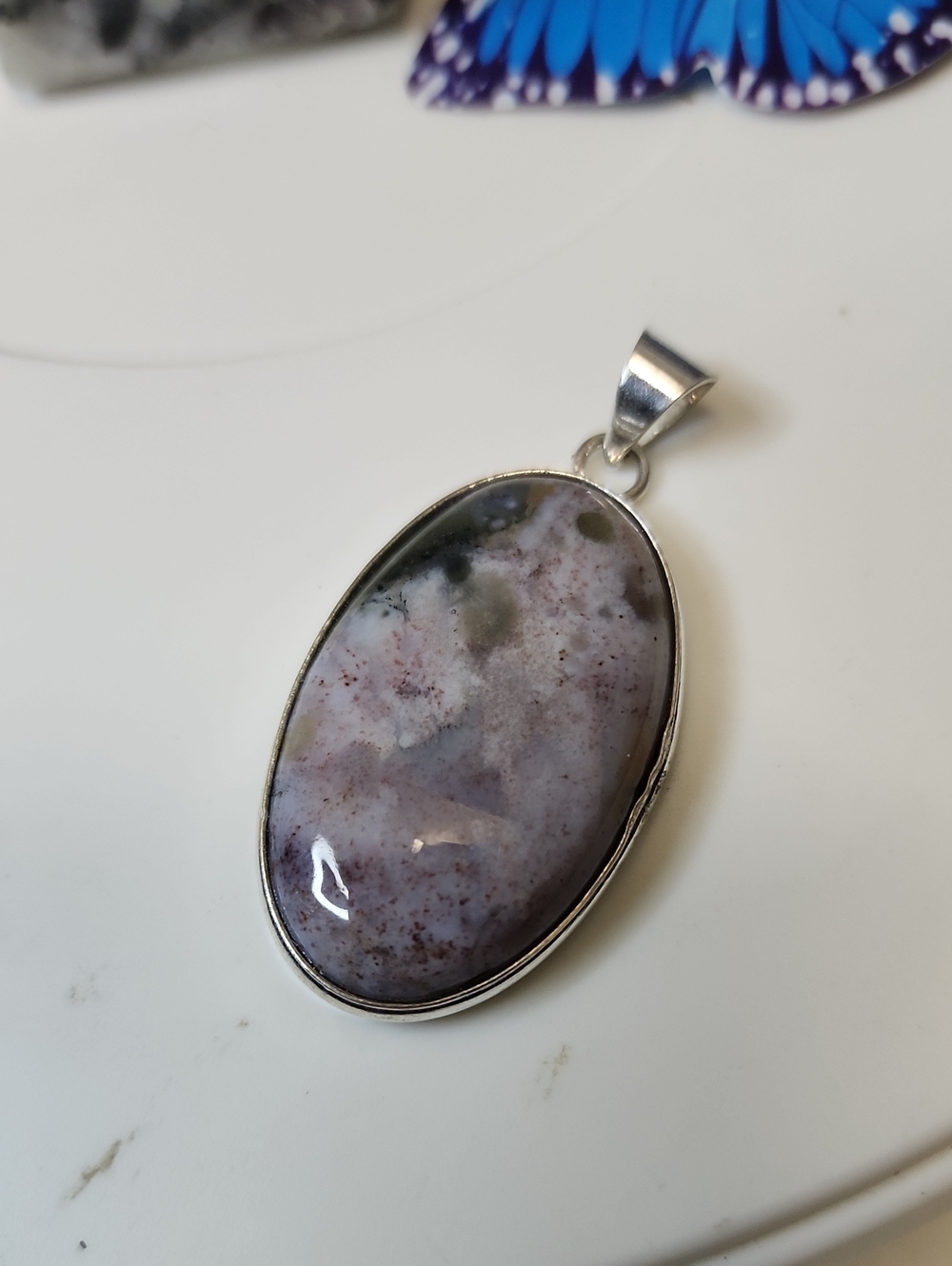 Pink and Gray Jasper Oval Pendant